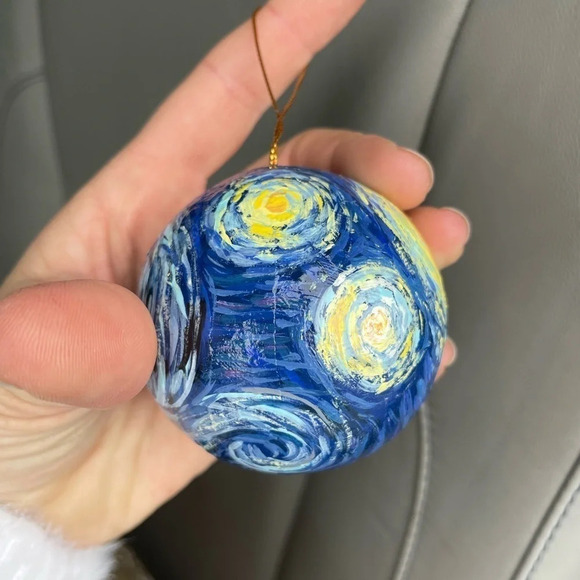 Hand Painted Starry Night Glass Ornament, NWT, made be me - Picture 4 of 8
